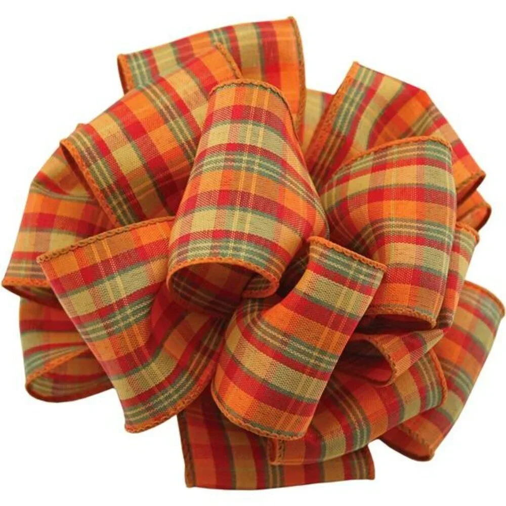 Orange Plaid Wired Ribbon 2 5 Inch x 50 Yards Polyester Roll for Bows Crafts Dec